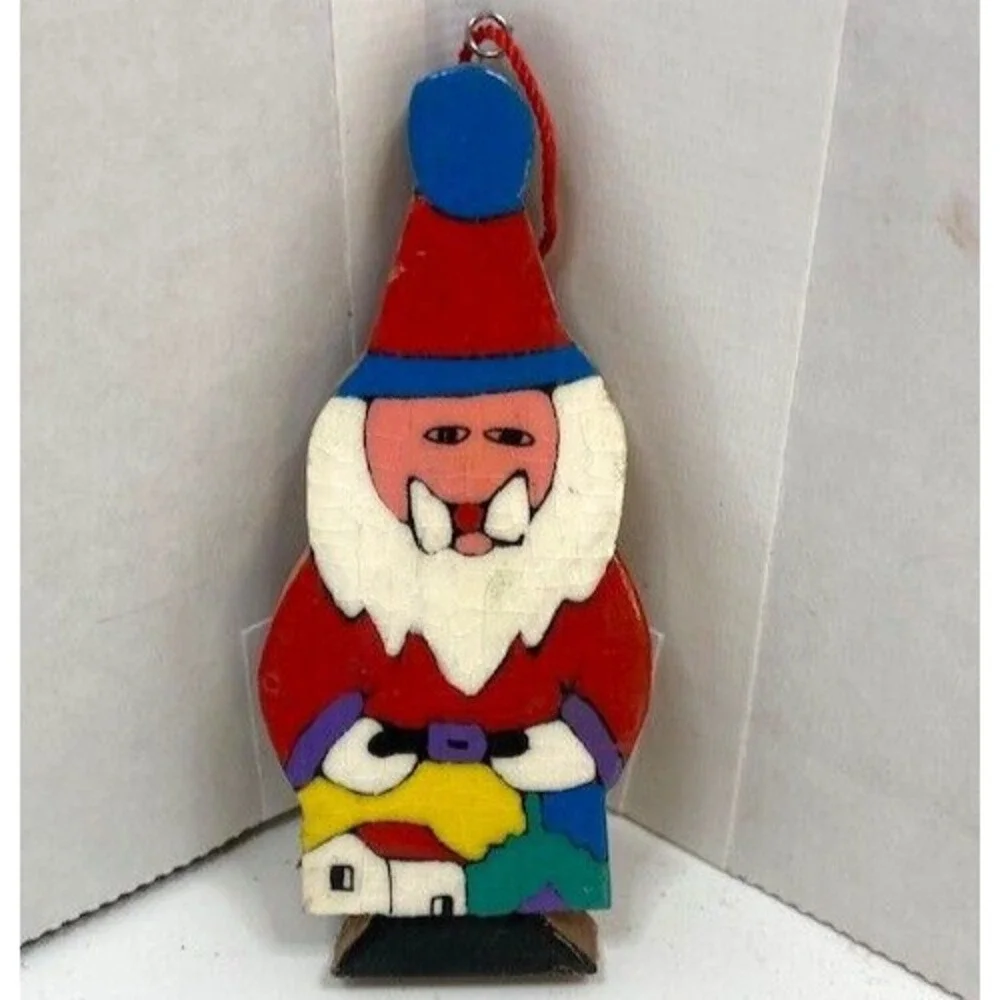 VTG Lot of 4 Handmade‎ Hand Painted Wooden Christmas Ornaments from San Salvador